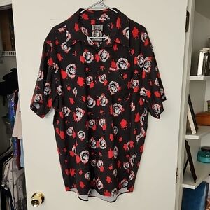DIXXON Black Button-Down Shirt with Red & White Graphic Pattern